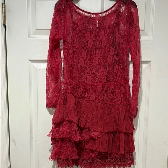Free People-Red Lace Dress - Picture 3 of 7